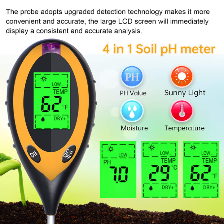 4 in 1 PH Light Temp Moisture  - đánh giá và giá Ph Meter Digital Water Tester