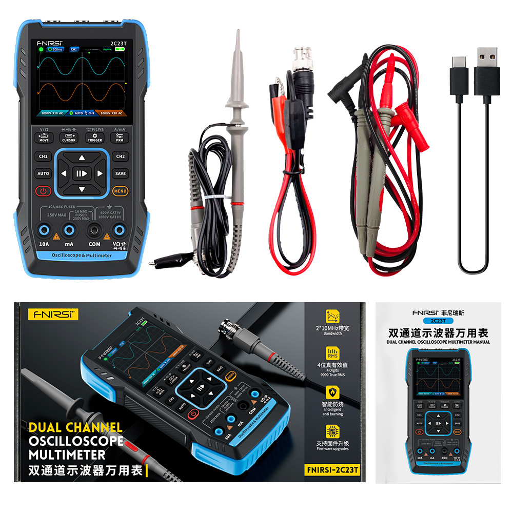 2C23T 3-in-1 Digital Oscillosc - đánh giá và giá Fnirsi Digital Oscilloscope Handheld